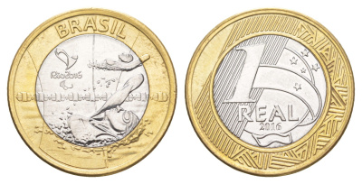 Бразилия 1 реал 2016 XV летние Паралимпийские игры, Рио-де-Жанейро 2016 - Паралимпийское плавание KM 725 биметалл UNC 4646-212