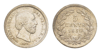 Нидерланды 5 центов 1850 Виллем III (1849-1890) KM 91 серебро 4659-215