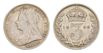 Великобритания 3 пенса 1896 Виктория (1837-1901) KM 777, Spink 3942 серебро 4658-961