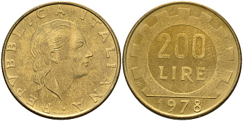 Италия 200 лир 1978 R, шестерня KM 105 алюминиевая бронза 4116-425