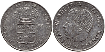 Швеция 1 крона 1973 Густав VI Адольф (1950-1973) KM 826а медь плакированная медно-никелем 4395-236