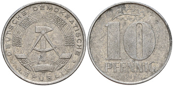 ГДР 10 пфеннигов 1968 A KM 10 алюминий 55-337