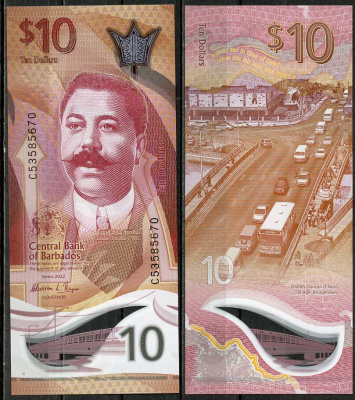 Барбадос 10 долларов 2022 Чарльз Дункан Онил, мост через Каренидж в Бриджтауне Pick 82 a  пластик  UNC (пресс) 447-107-3