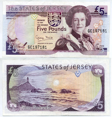 ДЖЕРСИ 5 ФУНТОВ 1993 ПОДПИСЬ 4 Pick 21а бумага 7218-14-3