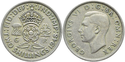 Великобритания 2 шиллинга (флорин) 1948 Георг VI (1936-1952) KM 865, Spink 4102 медно-никель 4394-1034
