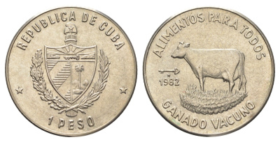Куба 1 песо 1982 ФАО - Корова KM 95 медно-никель BU 4667-634