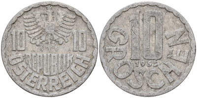 Австрия 10 грошей 1952 KM 2878 алюминий 4142-1021