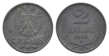Сербия 2 динара 1942 год-тип KM 32 цинк 46-1834