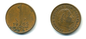 Нидерланды 1 цент 1965 Юлиана (1948-1980) КМ 180 бронза 54-1119
