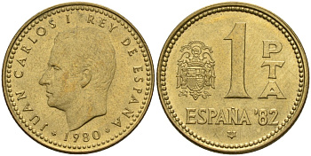 Испания 1 песета 1975 (80) Хуан Карлос I (1975-2014) KM 806 алюминиевая бронза 4604-253