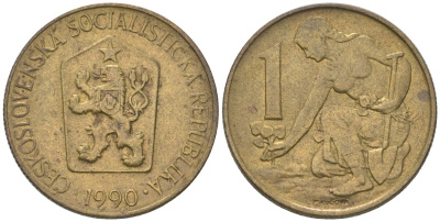 Чехословакия 1 крона 1990 женщина сажает липовое дерево KM 50 алюминиевая бронза 4115-1043