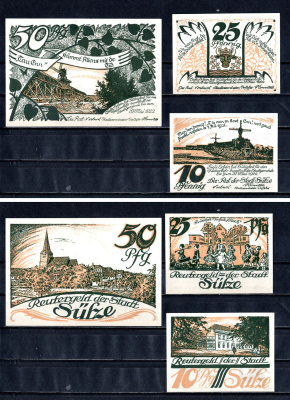 Зюльце (Мекленбург-Шверин) полный набор из 3 нотгельдов (10, 25 и 50 пфеннигов) 1922 Mehl Grabowski 1299.1 бумага UNC (пресс) 7556-55-3-2