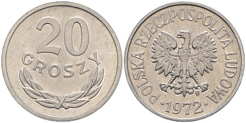 Польша 20 грошей 1972 MW KM A47 алюминий 4174-865