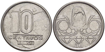 Бразилия 10 сентаво 1989 золотодобыча KM 613 нержавеющая сталь 112-1136