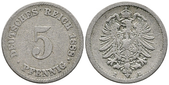 ГЕРМАНИЯ 5 ПФЕННИГОВ 1888 E, СТАРОГЕРБОВКА KM 3, J. 3 медно-никель 39-415