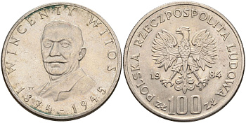 Польша 100 злотых 1984 110 лет со дня рождения Винценты Витоса Y 148 медно-никель 4162-842