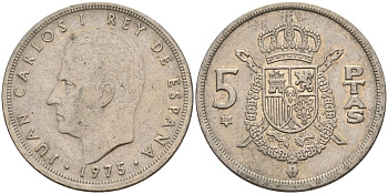 Испания 5 песет 1975 (76) Хуан Карлос I (1975-2014) KM 807 медно-никель 4155-623