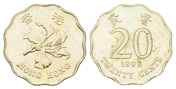 Гонконг 20 центов 1998 KM 67 никель латунь UNC 4701-225