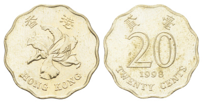 Гонконг 20 центов 1998 KM 67 никель латунь UNC 4701-225