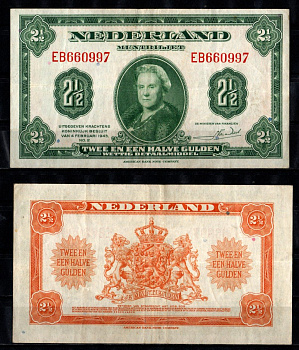 Нидерланды 2 1/2 гульденов 1943 Pick 65 бумага 85592-42-3-1