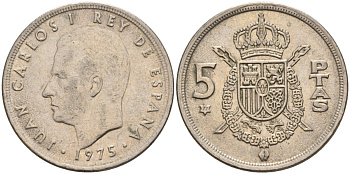 Испания 5 песет 1975 (77) Хуан Карлос I (1975 - 2014) KM 807 медно-никель 4155-627