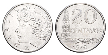 Бразилия 20 сентаво 1978 KM 579.1a нержавеющая сталь UNC 4642-1113