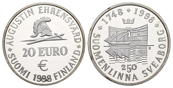 Финляндия 20 евро 1998 Крепость в Хельсинки - Суоменлинна серебро PROOF 443-1322
