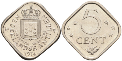 Нидерландские Антилы 5 центов 1974 Юлиана (1948-1980) KM 13 медно-никель 4177-355