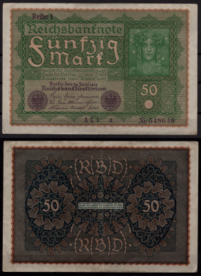 Германия 50 марок 1919 Reihe 1 Pick 66 (1) бумага 7148-19-2-1