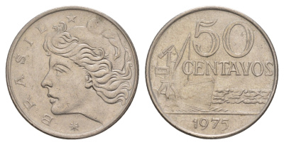 Бразилия 50 сентаво 1975 KM 580b нержавеющая сталь 4656-1243
