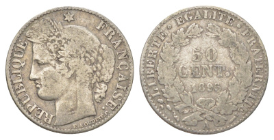 Франция 50 сантимов 1895 A KM 834 серебро 4623-1155