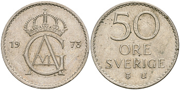 Швеция 50 эре 1973 U, Густав VI Адольф (1950-1973) KM 837 медно-никель 4364-3645
