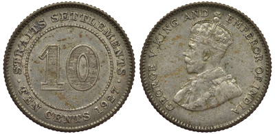 Стрейтс-Сетлментс 10 центов 1927 Георг V (1910-1936) КМ 29b серебро 53-625