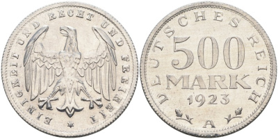 Германия 500 марок 1923 А KM 36, J.305 алюминий UNC 4574-832