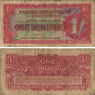 АНГЛИЯ 1 ШИЛЛИНГ 1948 ВТОРАЯ СЕРИЯ, ДЛЯ ВООРУЖЕННЫХ СИЛ, СПЕЦИАЛЬНЫЙ ВАУЧЕР Pick M18а бумага 7551-18-4-1