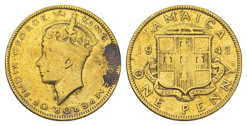 Ямайка 1 пенни 1942 KM 32 никель латунь 4628-456