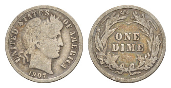 США 1 дайм (10 центов) 1907 KM 113 серебро 1528-933