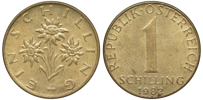Австрия 1 шиллинг 1982 KM 2886 алюминиевая бронза 51-1151