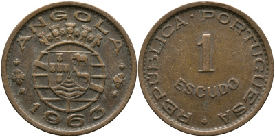 Португальская Ангола 1 эскудо 1963 KM 76 бронза 33-914