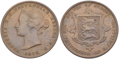 Джерси 1/13 шиллинга 1870 Виктория (1837-1901) KM 5 бронза 3996-421