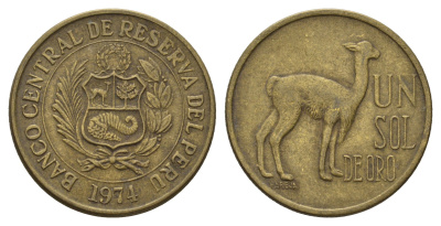 Перу 1 соль 1974 KM 248 латунь 4114-1154