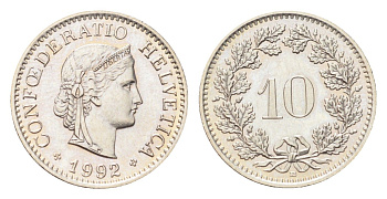 Швейцария 10 раппенов 1992 B KM 27 медно-никель 4708-235