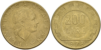 Италия 200 лир 1978 R, шестерня KM 105 алюминиевая бронза 4601-1051