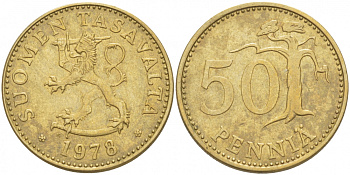 ФИНЛЯНДИЯ 50 ПЕННИ 1978 K KM 48 алюминиевая бронза 212-1115