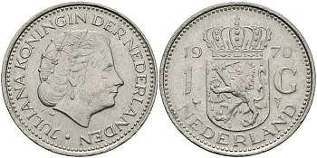 Нидерланды 1 гульден 1970 Юлиана (1948-1980) KM 184а никель 94-626