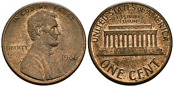 США 1 цент 1986 Линкольн KM 201b цинк плакированный медью 4136-321