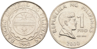 Филиппины 1 писо 2000 Хосе Рицаль KM 269 медно-никель 4556-1154