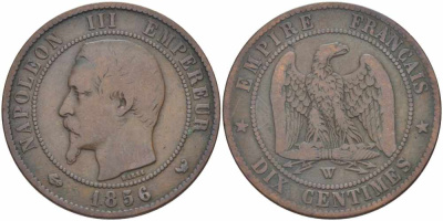 Франция 10 сантимов 1856 W, Наполеон III (1852-1870) KM 771.7, Le Franc 133.38 бронза    4680-626