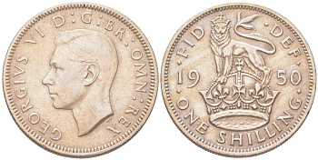 Великобритания 1 шиллинг 1950 Георг VI (1936-1952) KM 876, Spink 4108 медно-никель 4128-712