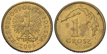 Польша 1 грош 2005 MW KM 276, Parchimowicz 701n латунь aUNC 4618-253